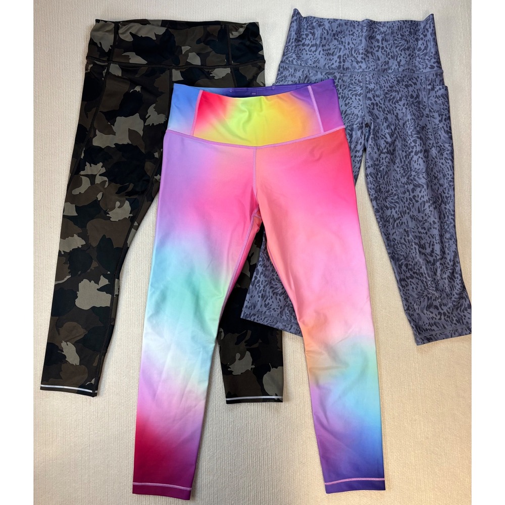 Athleta Leggings Bundle 3 Pairs Size SP Rainbow Ombre Leopard Camo Salutation